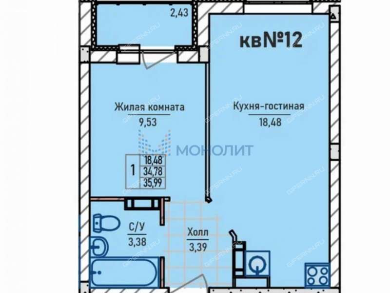 однокомнатная квартира в новостройке в Инженерном проезде