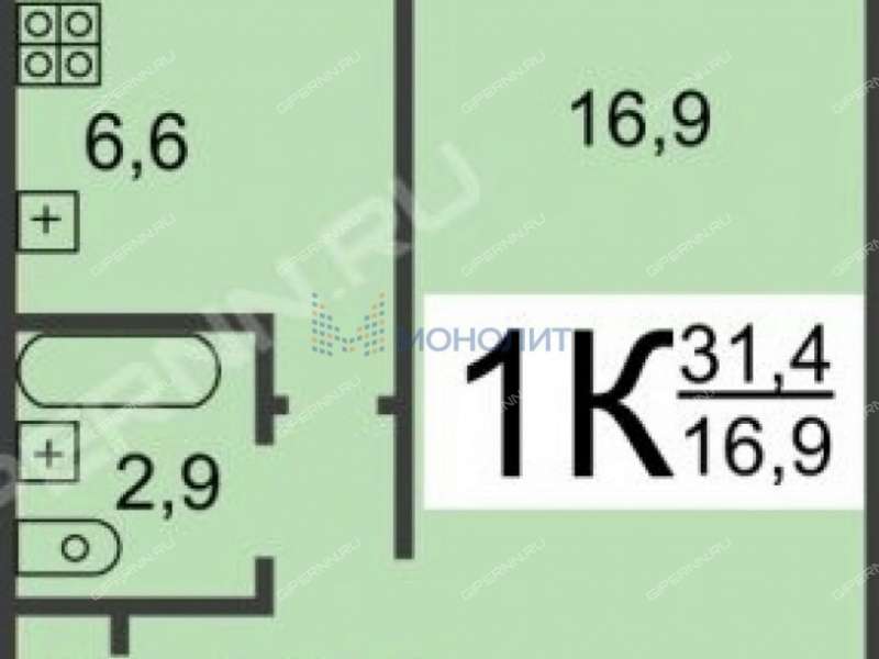 однокомнатная квартира на улице Крылова дом 5Б