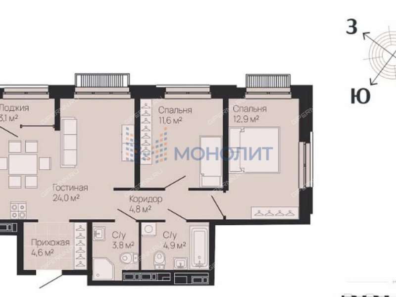 двухкомнатная квартира на улице Белинского дом 23