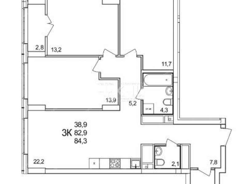 трёхкомнатная квартира в новостройке примерно в 0,3 км на северо-восток от д.Анкудиновка, д.3 в ЖК КМ Анкудиновский парк, 50 деревня Анкудиновка