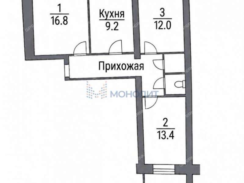 трёхкомнатная квартира на Заречном бульваре дом 3