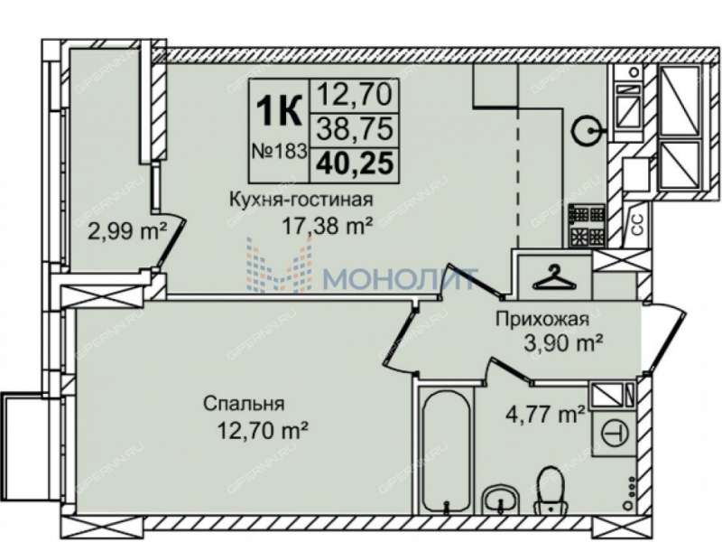однокомнатная квартира на улице Красных Зорь