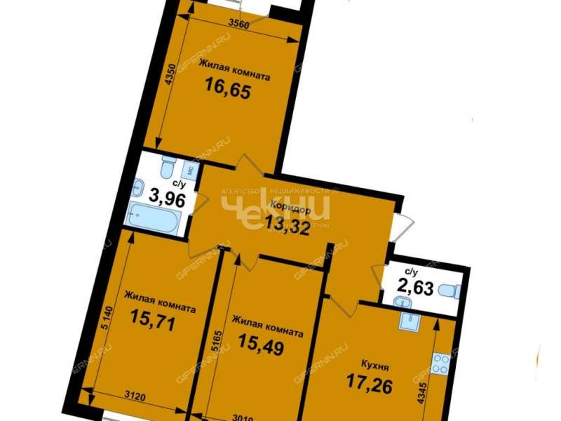 трёхкомнатная квартира в новостройке на проспекте Капитана Рачкова город Кстово