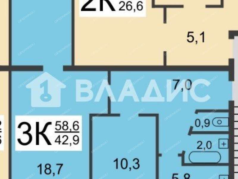 трёхкомнатная квартира на проспекте Кирова дом 43А