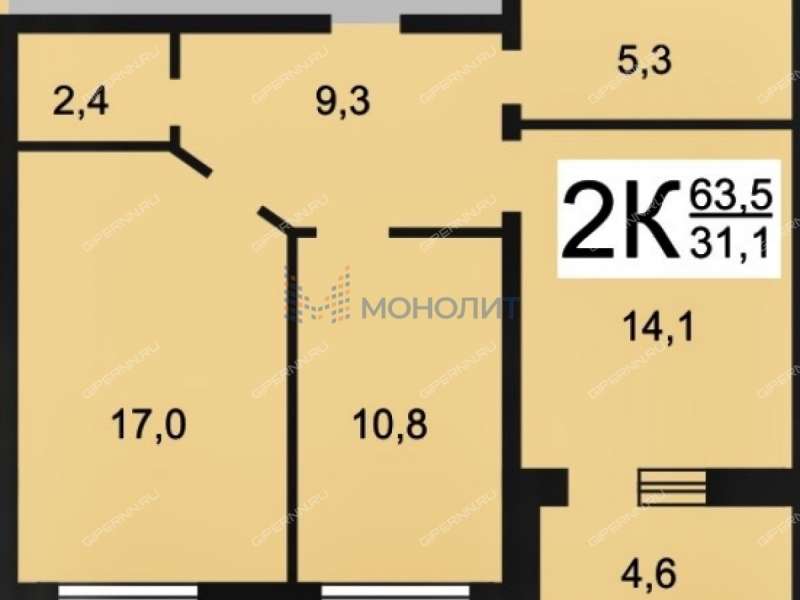 двухкомнатная квартира на Казанском шоссе дом 10 к3