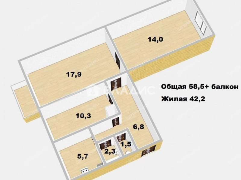 трёхкомнатная квартира на бульваре 60-летия Октября дом 6