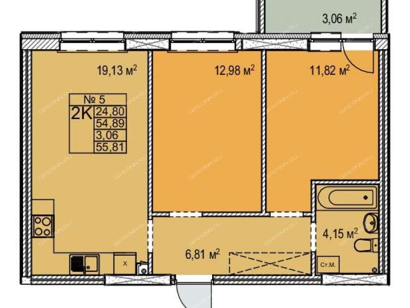 двухкомнатная квартира в новостройке в границах улиц Страж Революции, Гвардейцев, 50-летия Победы, Евгения Никонова, 17