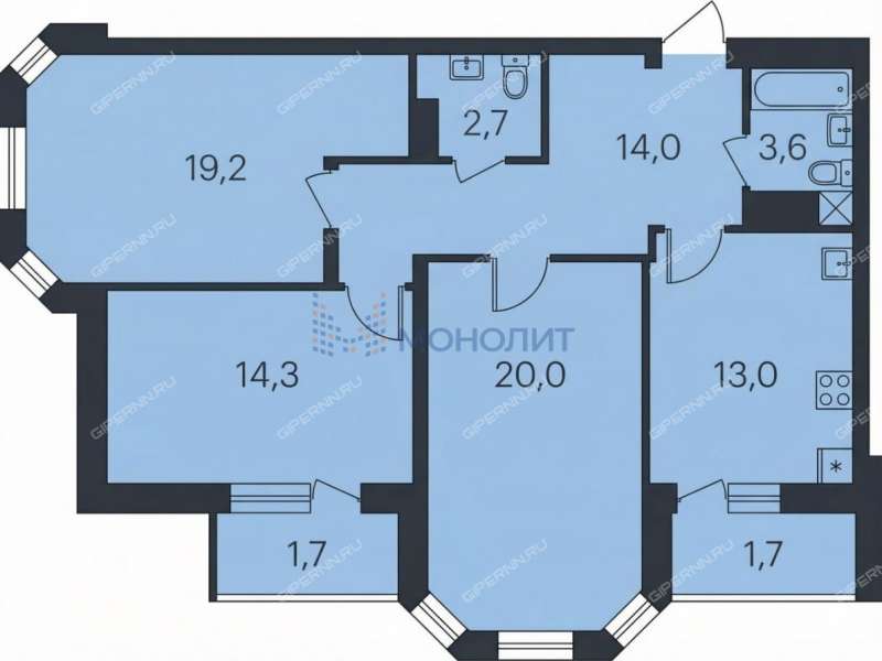 трёхкомнатная квартира на улице Карла Маркса дом 54