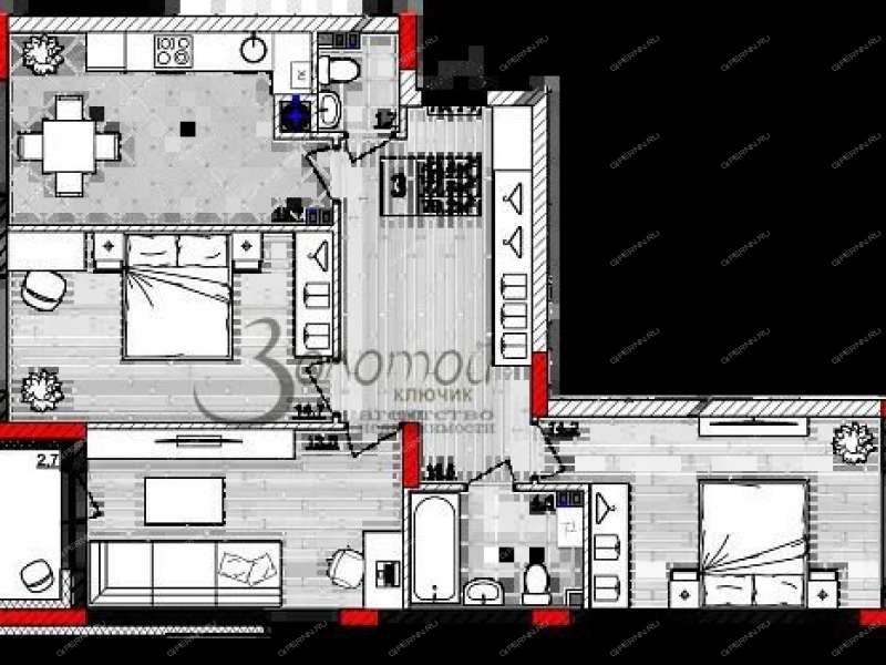 трёхкомнатная квартира в новостройке на Зеленхозовской улице